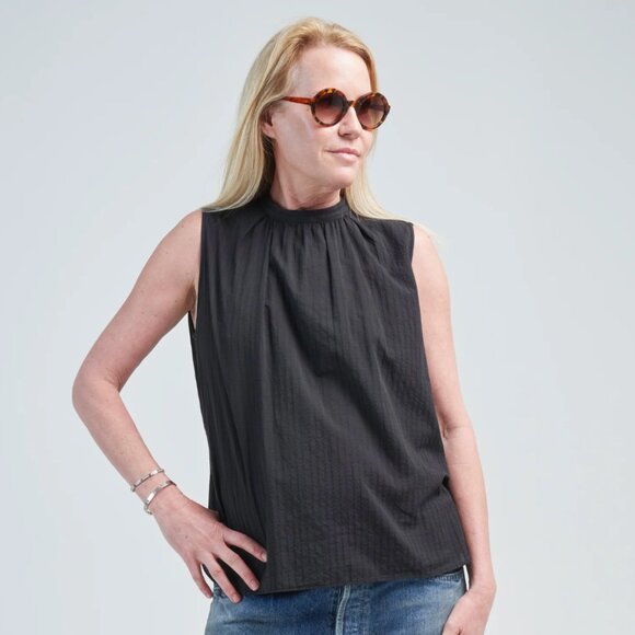 Chimala Band Collar Sleeveless Top, Black, Medium - Picture 1 of 7